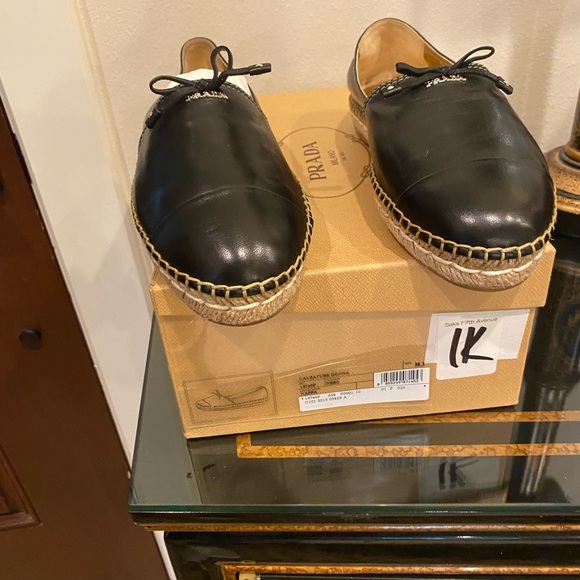 Prada Espadrilles Black Leather Size8 1/2 m - Picture 5 of 5